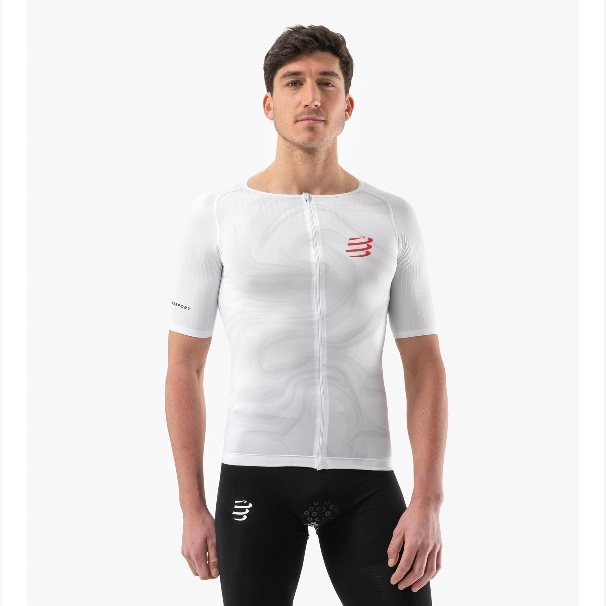 Majica COMPRESSPORT Tri Postural Aero SS Top White Print - Image 3